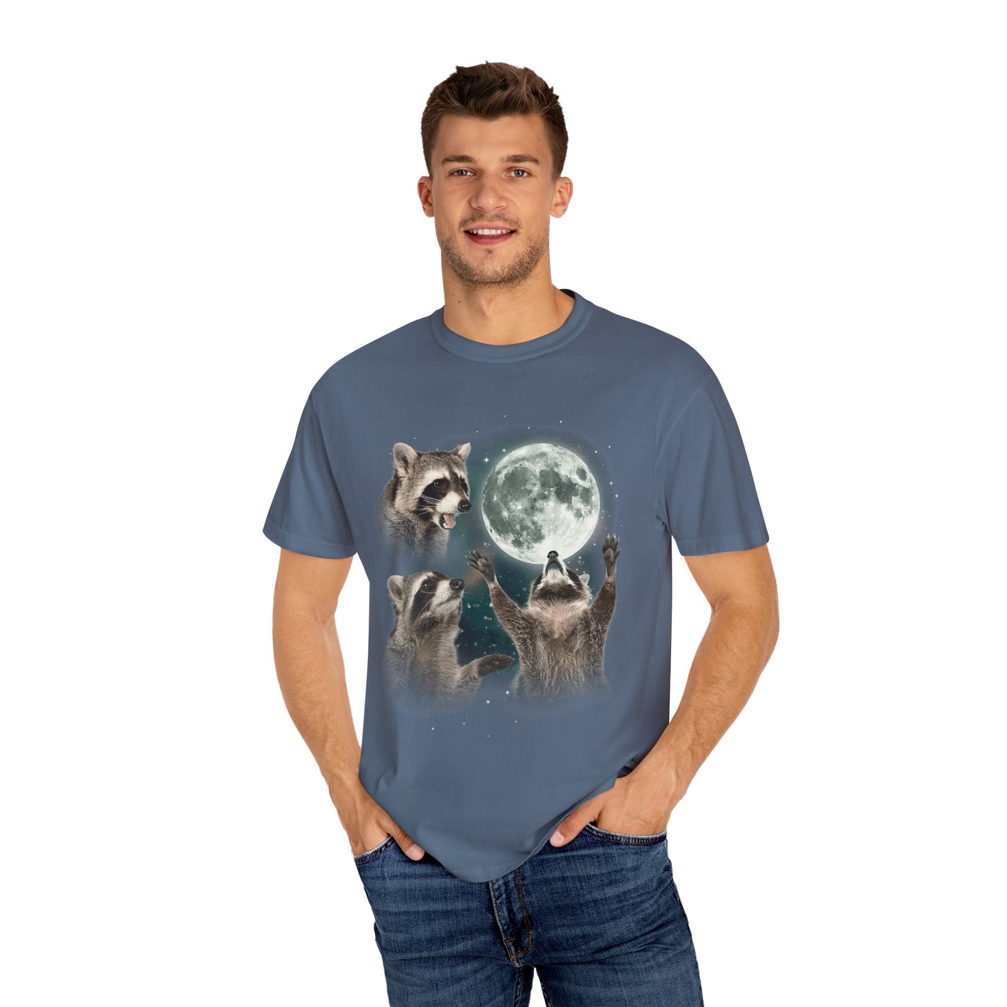 Three Raccoons Howling at the Moon Vintage Retro T-Shirt - Printed Tales