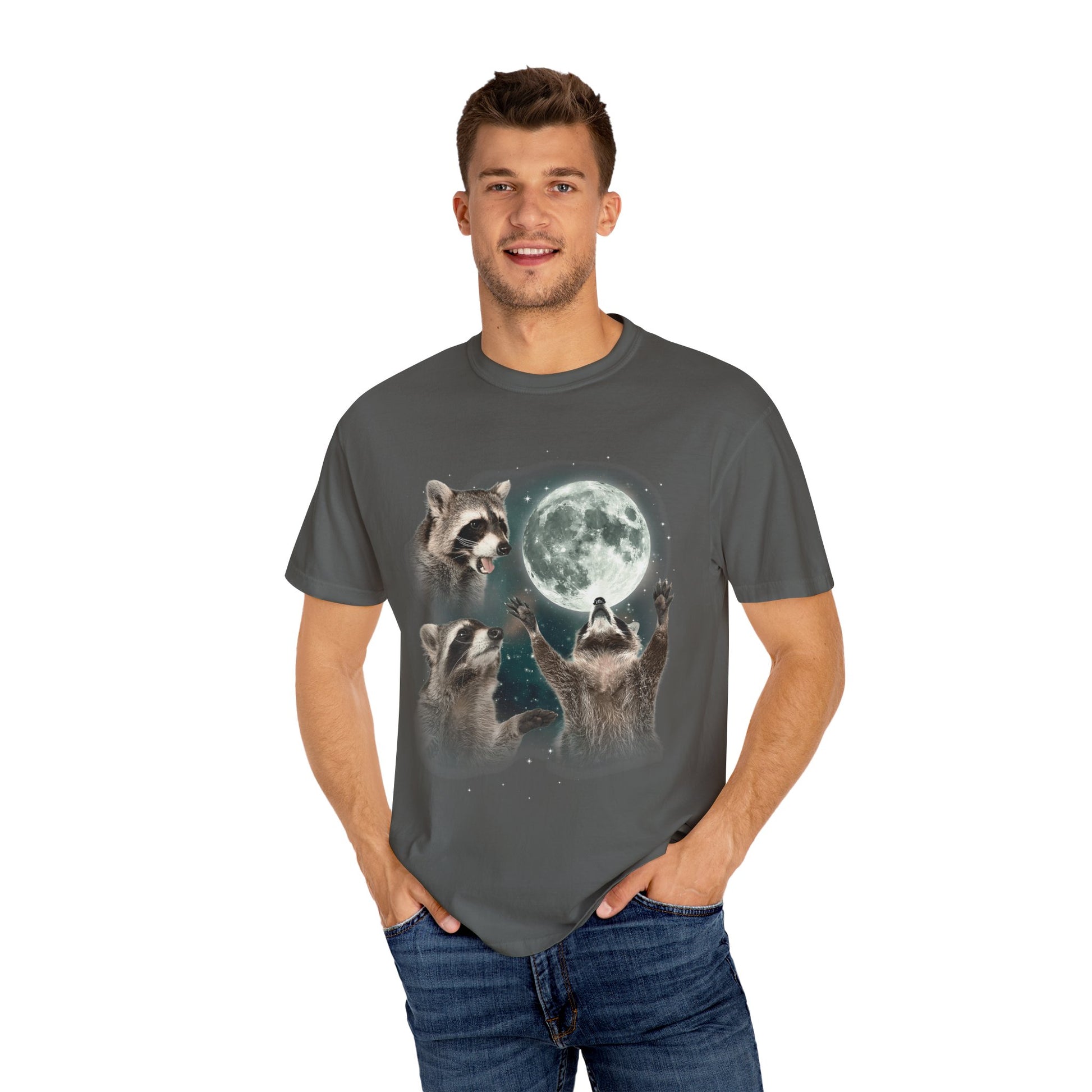 Three Raccoons Howling at the Moon Vintage Retro T-Shirt - Printed Tales