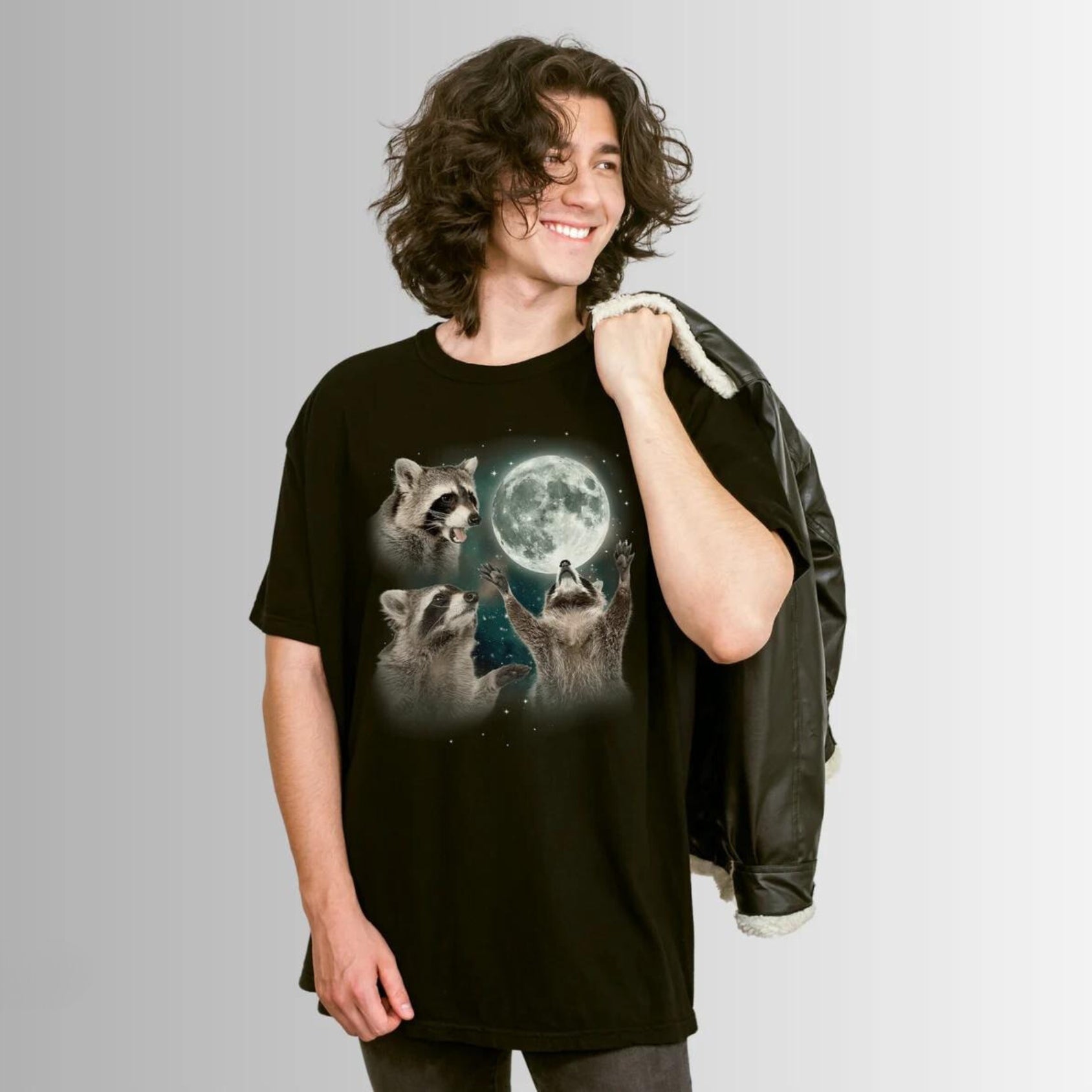 Three Raccoons Howling at the Moon Vintage Retro T-Shirt - Printed Tales