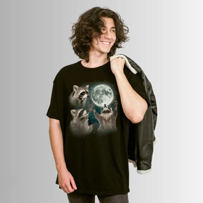 Three Raccoons Howling at the Moon Vintage Retro T-Shirt - Printed Tales