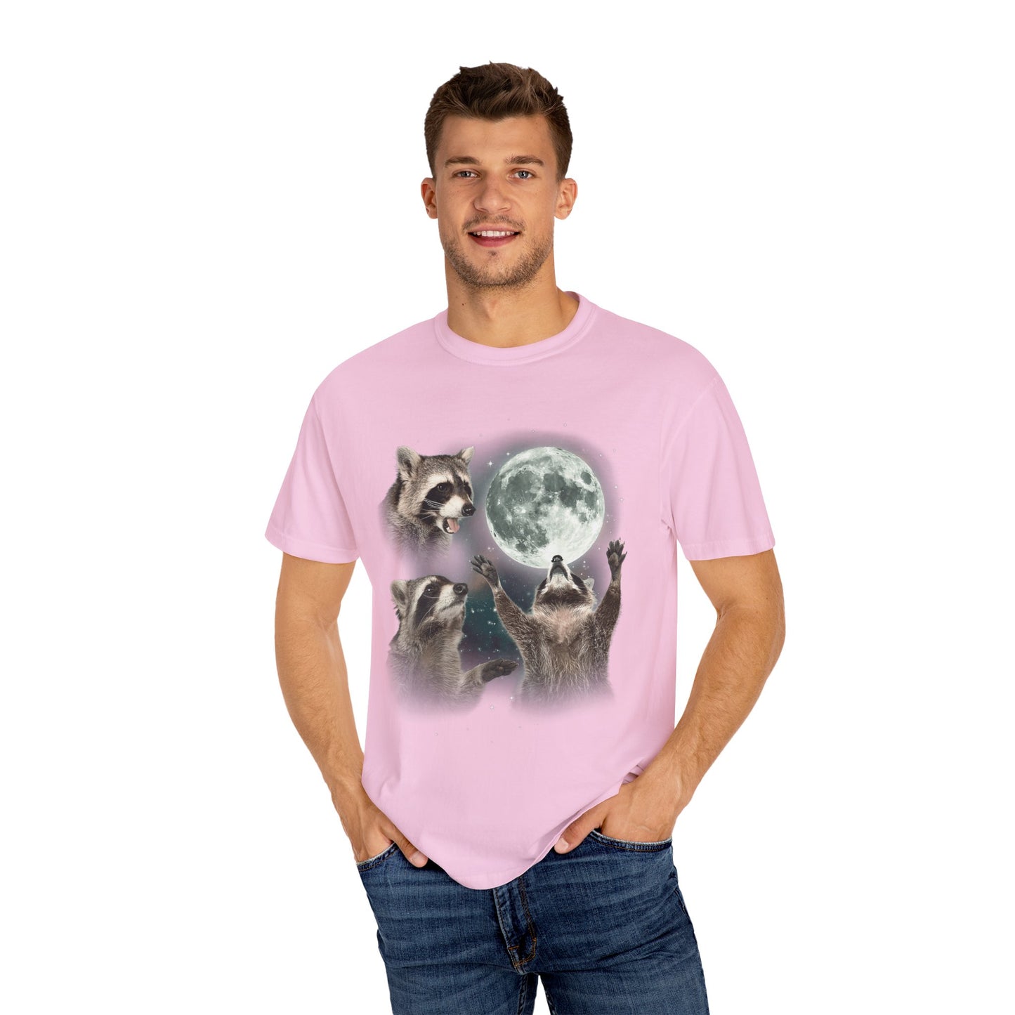 Three Raccoons Howling at the Moon Vintage Retro T-Shirt - Printed Tales