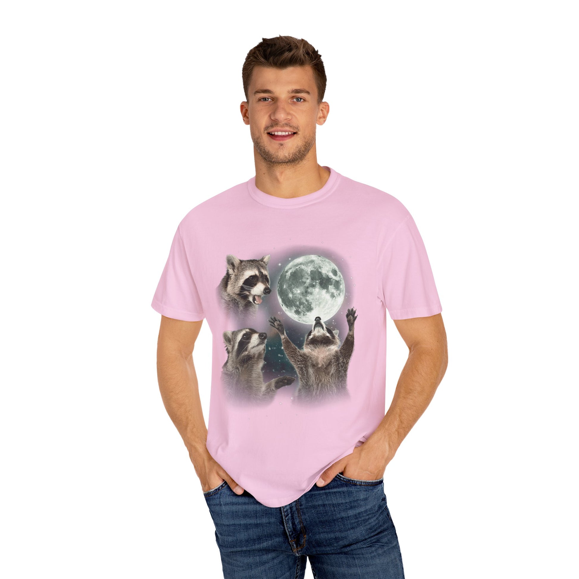 Three Raccoons Howling at the Moon Vintage Retro T-Shirt - Printed Tales
