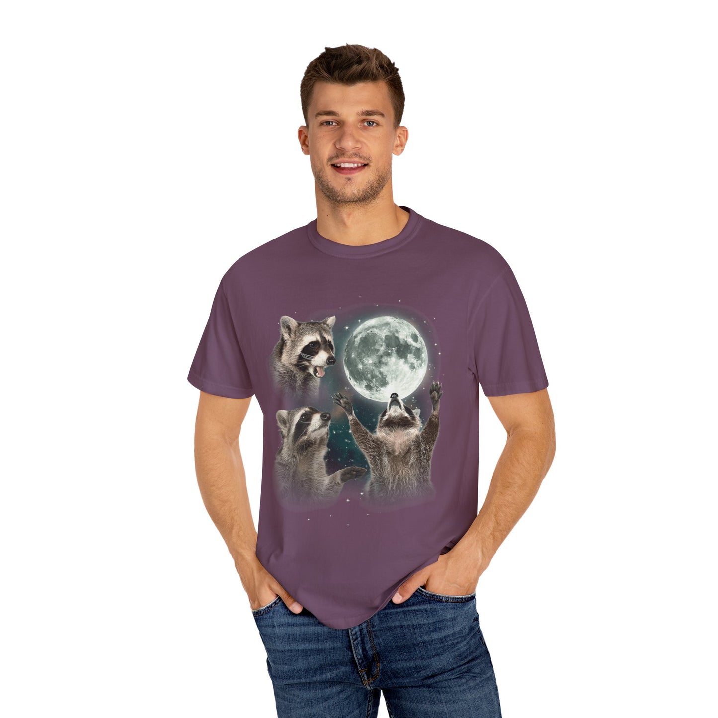 Three Raccoons Howling at the Moon Vintage Retro T-Shirt - Printed Tales