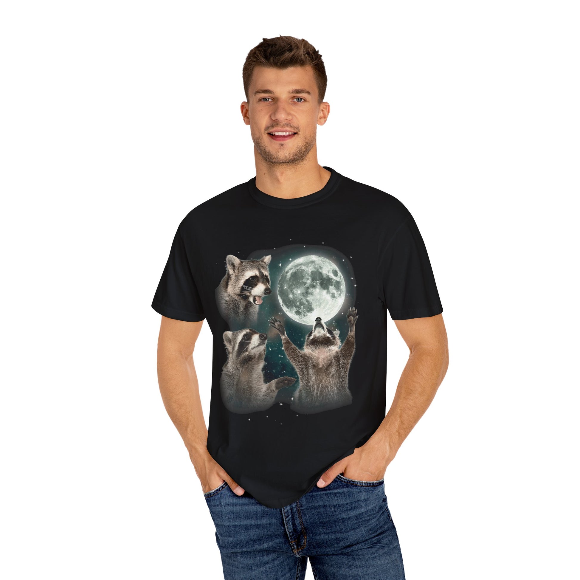 Three Raccoons Howling at the Moon Vintage Retro T-Shirt - Printed Tales