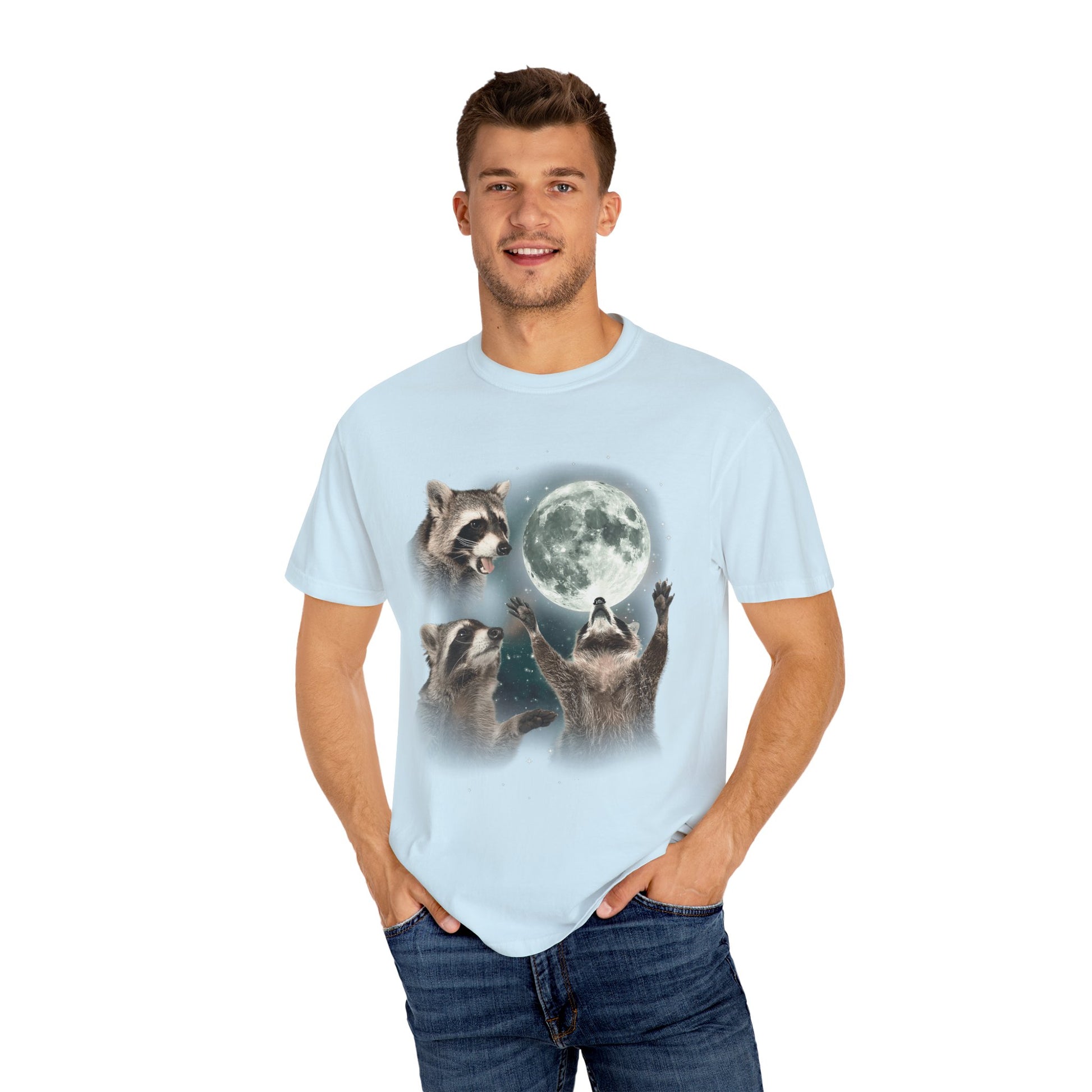 Three Raccoons Howling at the Moon Vintage Retro T-Shirt - Printed Tales