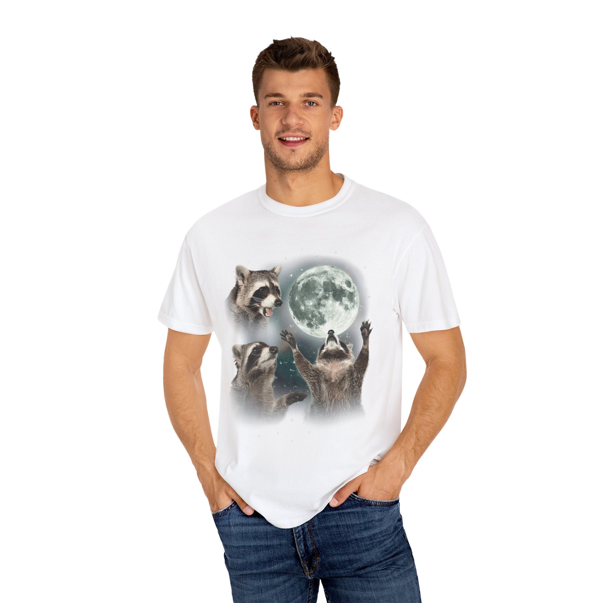 Three Raccoons Howling at the Moon Vintage Retro T-Shirt - Printed Tales