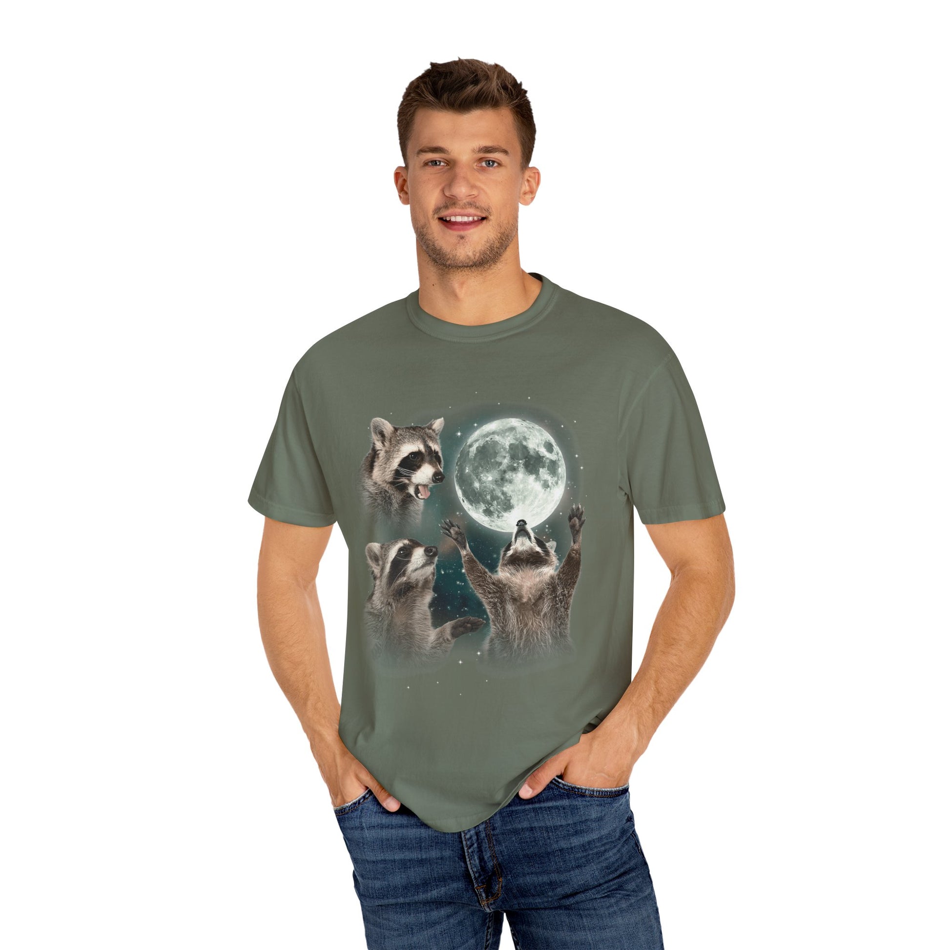 Three Raccoons Howling at the Moon Vintage Retro T-Shirt - Printed Tales